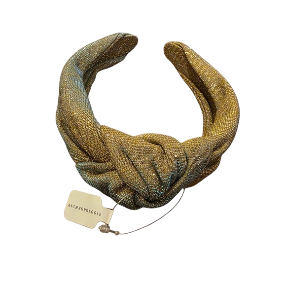 Anthropologie Fabric Metallic Gold Twist Knotted Headband NWT - Picture 1 of 3